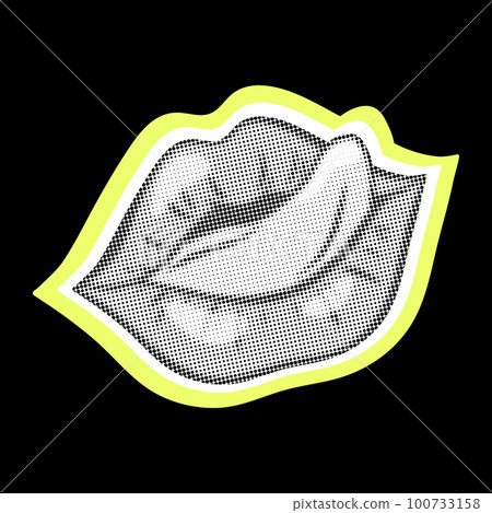 Seductive lips in the style of dot pop art. Retro halftone design elements for vintage grunge punk templates. Aesthetics of the 50-60 years. Vector illustration. Seductive lips in the style of dot pop art. Retro halftone design elements for vintage grunge punk templates. Aesthetics of the 50-60 years. Vector illustration. 100733158