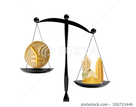 天平向小麥、玉米和醣類穀物傾斜，日元貨幣貶值，想像通貨膨脹和高物價 100733446