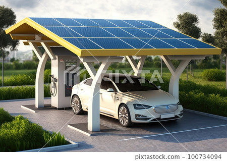 electric car charging station with solar panels... - Stock Illustration ...