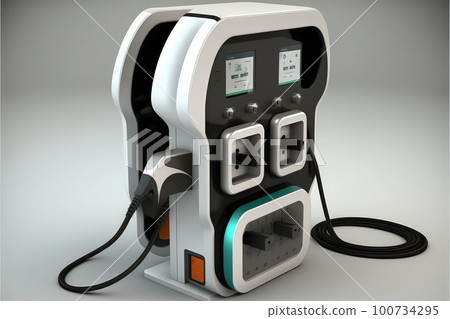 electric car charging station with multiple ports for simultaneous charging, created with generative ai 100734295