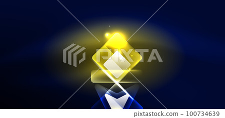 Neon speed arrow and line shapes background. Hi-tech concept with shiny backdrop. Bright flare light effect in the dark Neon speed arrow and line shapes background. Hi-tech concept with shiny backdrop. Bright flare light effect in the dark 100734639