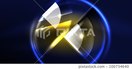 Neon round shapes, lines and triangle elements. Hi-tech design for wallpaper, banner, background, landing page, wall art, invitation, prints, posters Neon round shapes, lines and triangle elements. Hi-tech design for wallpaper, banner, background, landing page, wall art, invitation, prints, posters 100734640