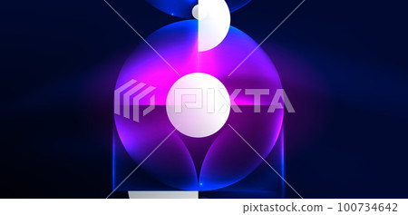 Abstract background shiny glowing neon color round elements and circles. Techno futuristic vector Illustration For Wallpaper, Banner, Background, Card, Book Illustration, landing page Abstract background shiny glowing neon color round elements and circles. Techno futuristic vector Illustration For Wallpaper, Banner, Background, Card, Book Illustration, landing page 100734642