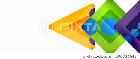 Trendy minimal geometric abstract background. Triangles, squares and circles bright colors backdrop. Vector Illustration For Wallpaper, Banner, Background, Card, Book Illustration, landing page Trendy minimal geometric abstract background. Triangles, squares and circles bright colors backdrop. Vector Illustration For Wallpaper, Banner, Background, Card, Book Illustration, landing page 100734645