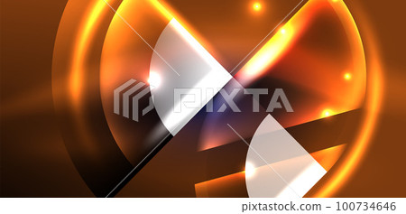 Neon round shapes, lines and triangle elements. Hi-tech design for wallpaper, banner, background, landing page, wall art, invitation, prints, posters 100734646