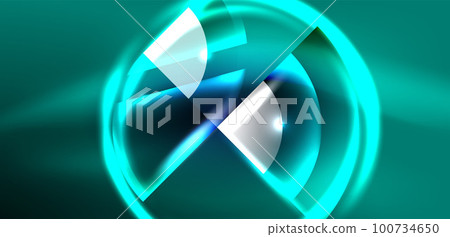 Neon round shapes, lines and triangle elements. Hi-tech design for wallpaper, banner, background, landing page, wall art, invitation, prints, posters Neon round shapes, lines and triangle elements. Hi-tech design for wallpaper, banner, background, landing page, wall art, invitation, prints, posters 100734650