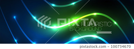Neon glowing fluid wave lines, magic energy space light concept. Vector illustration for wallpaper, banner, background, leaflet, catalog, cover, flyer Neon glowing fluid wave lines, magic energy space light concept. Vector illustration for wallpaper, banner, background, leaflet, catalog, cover, flyer 100734670