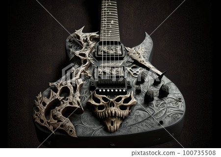 electric guitar with skull and crossbones - Stock