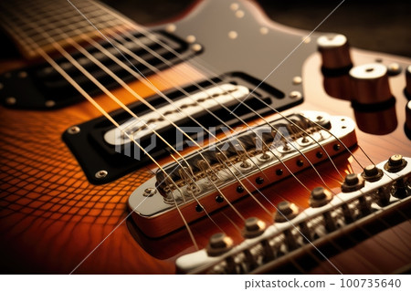 electric guitar, with close-up of strings and frets, created with generative ai 100735640