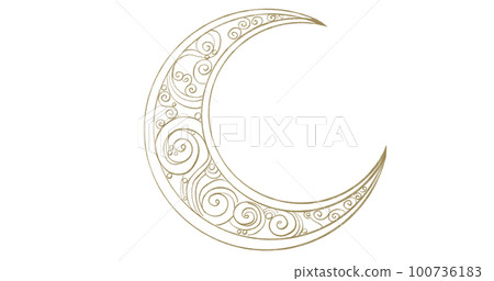 Starry night moon star night sky decorative gold blue ornament illustration art 100736183