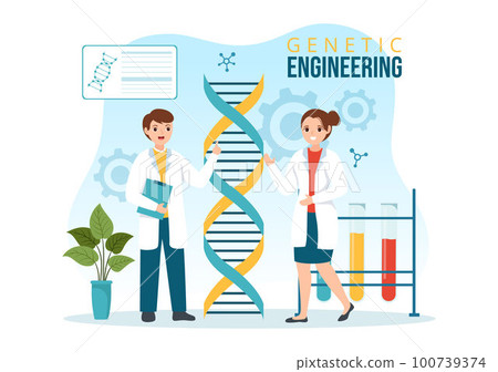 Genetic Engineering and DNA Modifications Illustration with Genetics Research or Experiment Scientists in Flat Cartoon Hand Drawn Templates 100739374