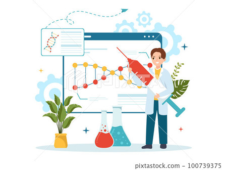 Genetic Engineering and DNA Modifications Illustration with Genetics Research or Experiment Scientists in Flat Cartoon Hand Drawn Templates 100739375