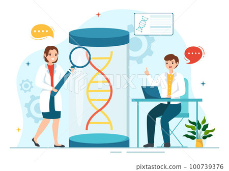 Genetic Engineering and DNA Modifications Illustration with Genetics Research or Experiment Scientists in Flat Cartoon Hand Drawn Templates Genetic Engineering and DNA Modifications Illustration with Genetics Research or Experiment Scientists in Flat Cartoon Hand Drawn Templates 100739376