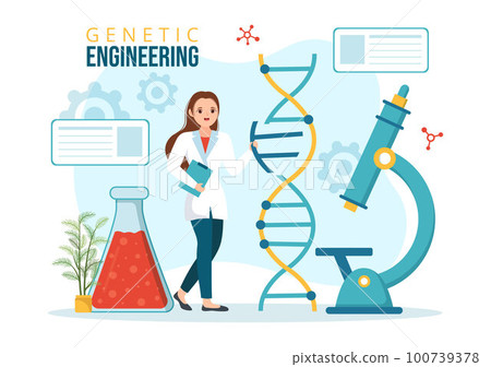Genetic Engineering and DNA Modifications Illustration with Genetics Research or Experiment Scientists in Flat Cartoon Hand Drawn Templates 100739378