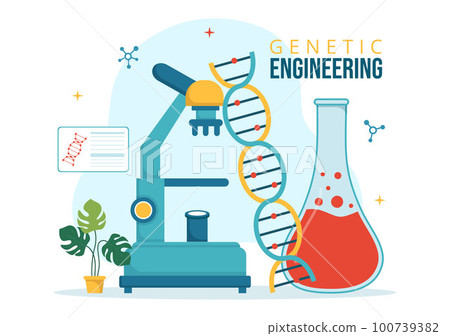 Genetic Engineering and DNA Modifications Illustration with Genetics Research or Experiment Scientists in Flat Cartoon Hand Drawn Templates 100739382