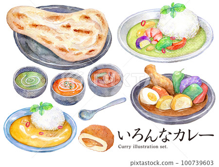 Various curries Curries from around the world Watercolor illustration 100739603
