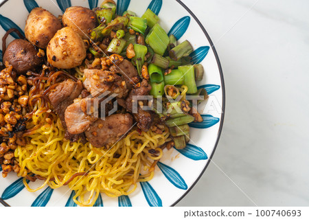 dried egg noodle with pork and meatball dried egg noodle with pork and meatball 100740693