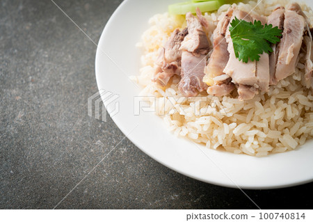Hainanese Chicken Rice or steamed rice with chicken Hainanese Chicken Rice or steamed rice with chicken 100740814