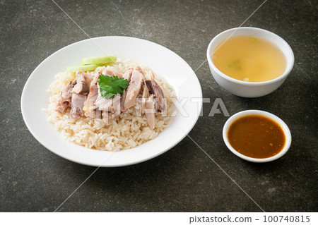 Hainanese Chicken Rice or steamed rice with chicken Hainanese Chicken Rice or steamed rice with chicken 100740815