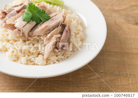 Hainanese Chicken Rice or steamed rice with chicken Hainanese Chicken Rice or steamed rice with chicken 100740817
