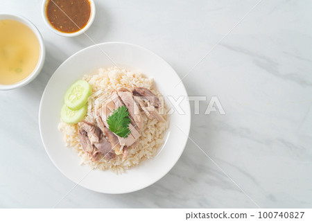 Hainanese Chicken Rice or steamed rice with chicken Hainanese Chicken Rice or steamed rice with chicken 100740827