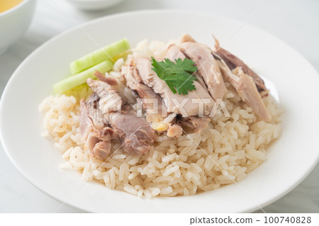 Hainanese Chicken Rice or steamed rice with chicken Hainanese Chicken Rice or steamed rice with chicken 100740828