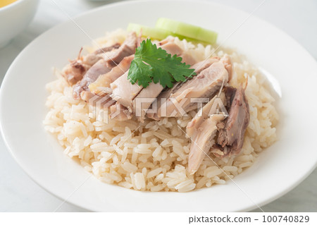 Hainanese Chicken Rice or steamed rice with chicken Hainanese Chicken Rice or steamed rice with chicken 100740829