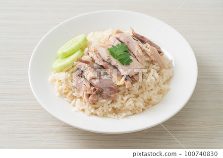 Hainanese Chicken Rice or steamed rice with chicken Hainanese Chicken Rice or steamed rice with chicken 100740830
