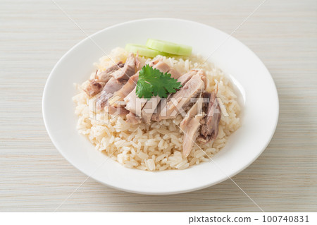 Hainanese Chicken Rice or steamed rice with chicken Hainanese Chicken Rice or steamed rice with chicken 100740831