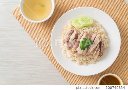 Hainanese Chicken Rice or steamed rice with chicken Hainanese Chicken Rice or steamed rice with chicken 100740834