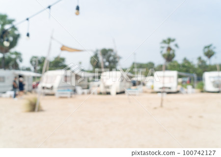 abstract blur camping car on beach for background 100742127