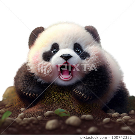 一隻可愛蓬鬆的小熊貓尖叫的 3D 插圖 100742352