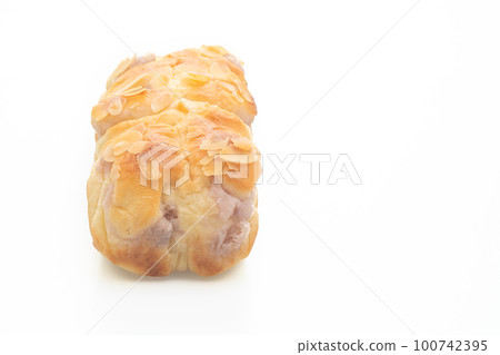 taro toast bread on white background taro toast bread on white background 100742395