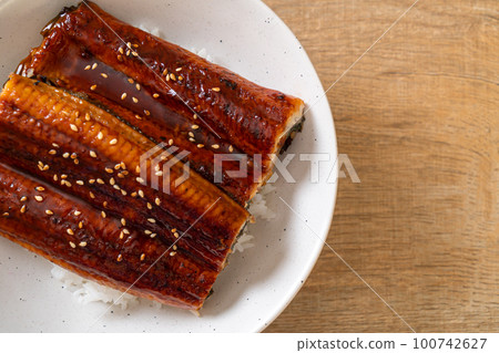 Japanese eel grilled with rice bowl or Unagi don Japanese eel grilled with rice bowl or Unagi don 100742627
