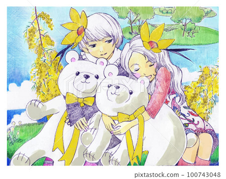 white bear plush and girls 100743048