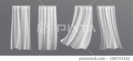 Realistic set of white curtains 100743582