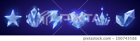 Crystal game crown, heart and star vector icon set Crystal game crown, heart and star vector icon set 100743588