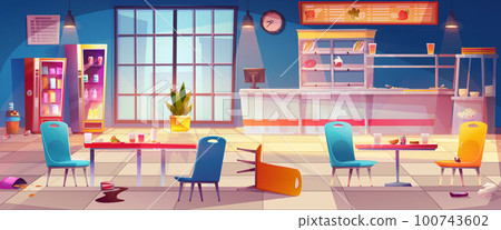 School canteen interior with kitchen background 100743602
