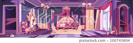 Abandoned princess bedroom room messy interior 100743604