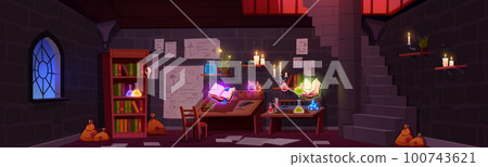 Alchemist work room in medieval dungeon Alchemist work room in medieval dungeon 100743621