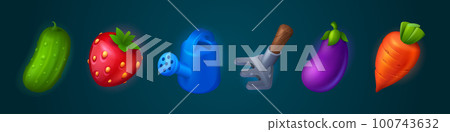 Set of farm game food ui icon with gardening tool Set of farm game food ui icon with gardening tool 100743632
