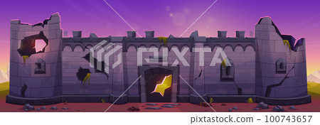 Broken medieval castle stone wall tower background Broken medieval castle stone wall tower background 100743657