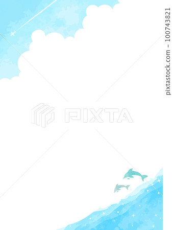 Simple hand drawn sea and dolphin background illustration 100743821