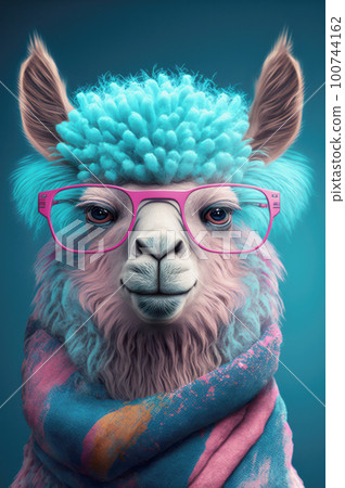 Pink alpaca wearing sunglasses Stock Illustration 100744162