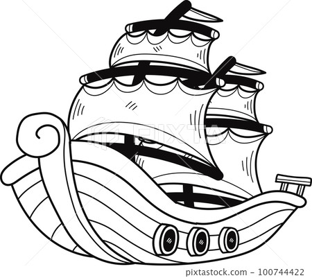 fishing boat illustration in doodle style 100744422