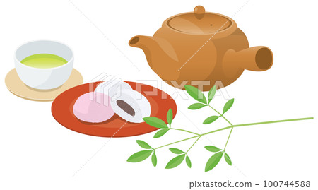 Image illustration of Japanese sweets (Karukan) and green tea Image illustration of Japanese sweets (Karukan) and green tea 100744588