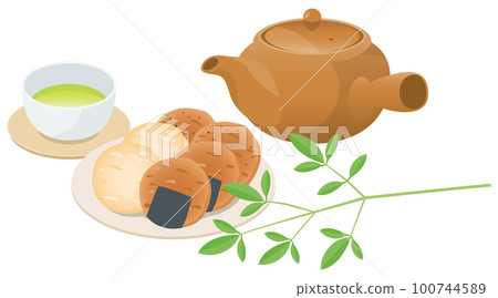 Image illustration of Japanese sweets (senbei) and green tea 100744589