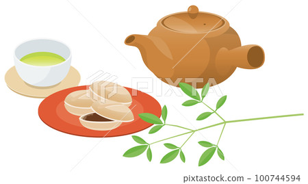 Image illustration of Japanese sweets (monaka) and green tea Image illustration of Japanese sweets (monaka) and green tea 100744594