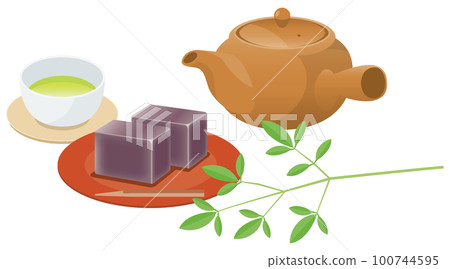 Image illustration of Japanese sweets (yokan) and green tea Image illustration of Japanese sweets (yokan) and green tea 100744595