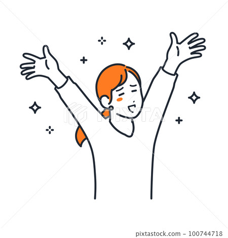 A simple vector illustration material of a young woman who spreads her hands and is impressed 100744718